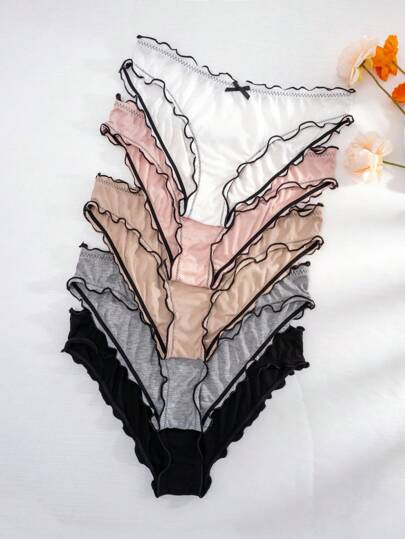 Bragas de mujer talla grande con borde de ola de malla, ropa interior femenina (5 piezas)