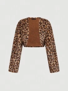 SHEIN MOD Leopard Print Fluffy Short Jacket