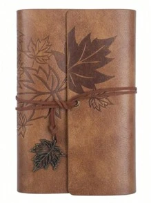 1pc Leaf Decor Notebook, Coffee Brown Retro Notebook For Office Valentine DAY, Valentines Wedding, Birthday - Multicolor - View 6