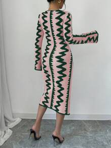 Elenzga Đầm bó sát dệt kim Jacquard thanh lịch cho nữ - Màu Hồng baby - Xem 2