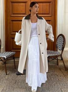 DAZY Women's Fashion Long Contrast Color Collar Trench Coat