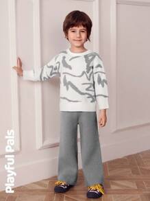 SHEIN 男童秋冬时尚简约套头毛衣和直筒裤两件套服装，温暖又