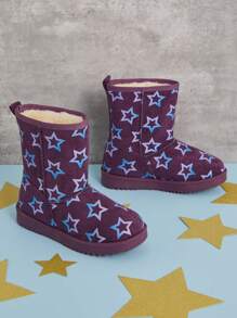 Mini mi Bestseller Kid's Purple Classic Mid-Calf Slip On Snow Boots With Iridescent Stars-Qute& Cozy,Top Holiday Gift Picks For Kids - Multicolor - View 2