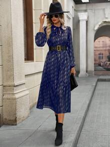 EMERY ROSE Vestido elegante de manga farol con efecto tie-dye para mujer, de largo midi, para otoño