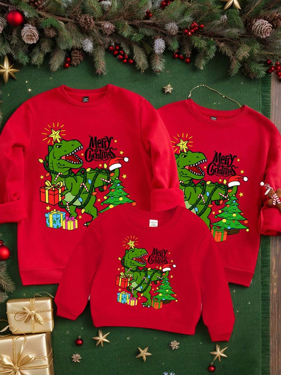 Manfinity Homme Fitted Red Vintage Round Neck Pullover Sweatshirt, Suitable For Couples, Family Parties, Versatile - Red - View 1