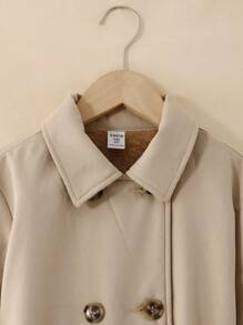 SHEIN Serisse Kids Abrigo largo de forro polar de color caqui sólido y simple para niñas preadolescentes, adecuado y cálido para otoño e invierno, uso diario, ocasión casual, vuelta al colegio