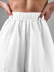 SHEIN Swim Tassel Trim Cover Up Shorts,Summer Beach - White - View 4