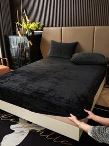 1 件黑色天鹅绒床笠温暖柔软纯色毛绒床笠特大号双人床尺寸，奢华超柔软舒适床单，带 11.8 英寸深口袋，适合秋冬和春季，无枕套宿舍床上用品返校床上用品 - 黑色 - 查看 7