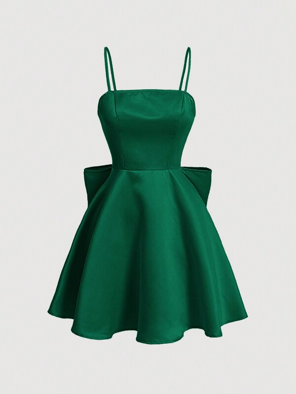 SHEIN MOD Women's Solid Color Back Bowknot Decor Lace Up Elegant Camisole Sleeveless Dress