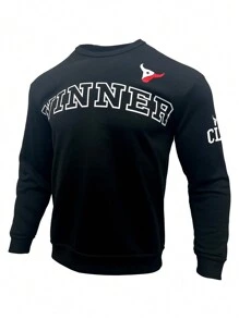 Manfinity Sport Corelite Sudadera casual de cuello redondo con gráfico de letra, estilo de novio, para otoño