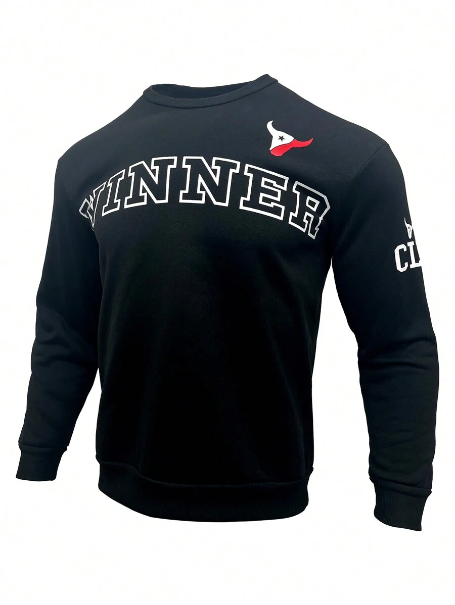 Manfinity Sport Corelite Sudadera casual de cuello redondo con gráfico de letra, estilo de novio, para otoño