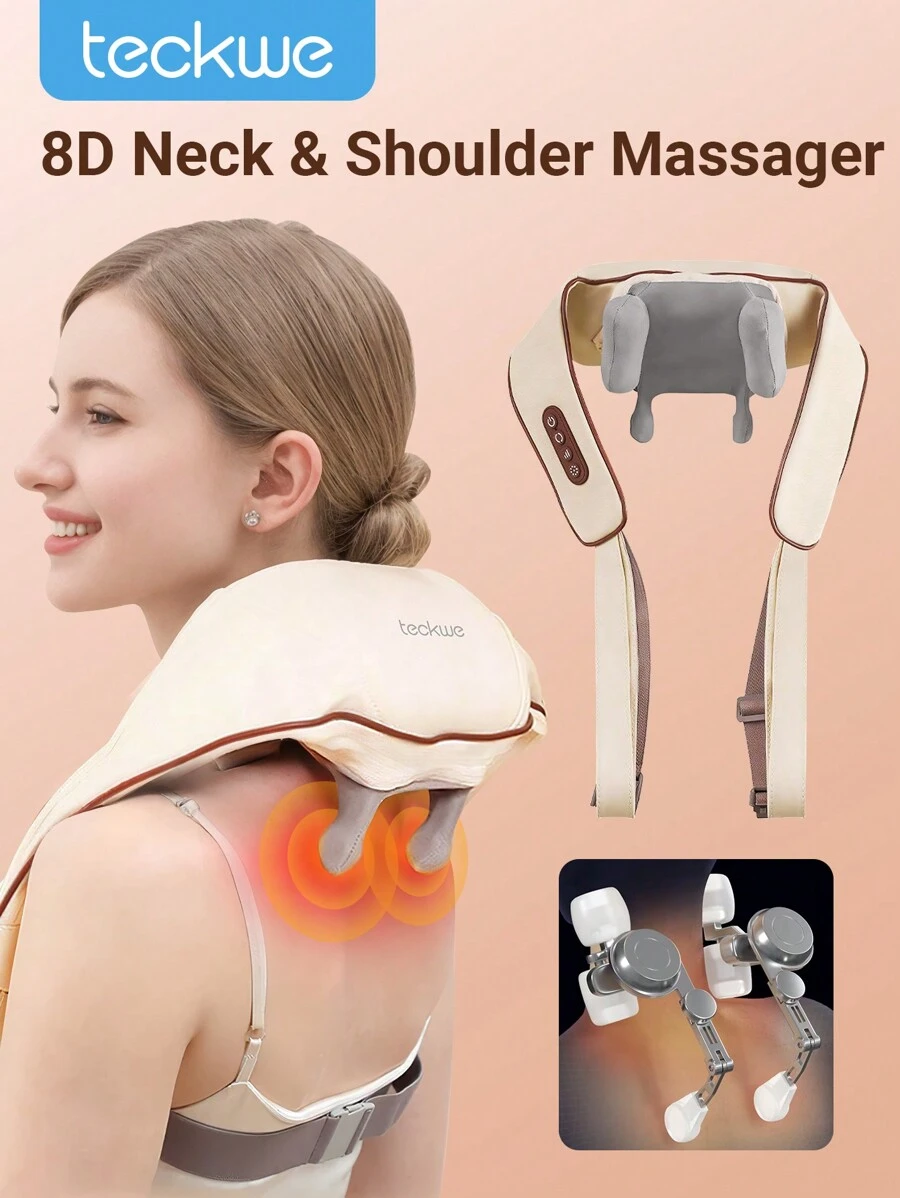 Teckwe Masajeador eléctrico de hombro y cuello 8D, masajeador de cuello con calor, almohada de masaje Shiatsu para el cuello, la espalda, los hombros y los músculos trapezoidales, regalo para hombres, mujeres, mamá, papá, regalo navideño, un regalo de salud para personas mayores, imprescindible para otoño e invierno, artículos esenciales para camping, vacaciones y accesorios de camping