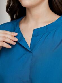 TaskEZ 大码女式护理手术服套装，纯色圆领短袖上衣和裤子 - 水鴨藍 - 查看 5