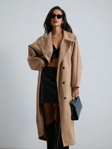 SHEIN Privé Áo khoác dài tay cánh dơi thiết kế theo phong cách Pháp rộng rãi, thoải mái hợp thời trang - Màu Khaki - Xem 8