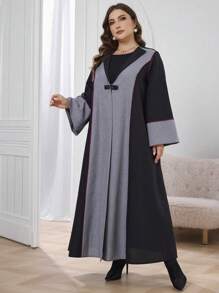 Al Najma 大码女士伊斯兰休闲连衣裙，休闲朴素长袖开襟长袍，适合日常休闲 - 黑色 - 查看 6