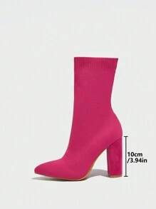 CUCCOO BASICS Botas de tobillo de punto de ajuste ceñido con tacón grueso y elástico de punta afilada para mujer, para el ambiente y los zapatos de primavera, Semana Santa - Rosa Fucsia - Ver 10