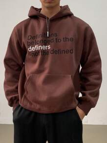 DAZY Moletom com capuz casual masculino com estampa de letras simples e bolso, manga comprida, outono/inverno - Castanho - Ver 3