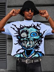 Manfinity EMRG Men's Beige Halloween Green Monster Graphic T-Shirt
