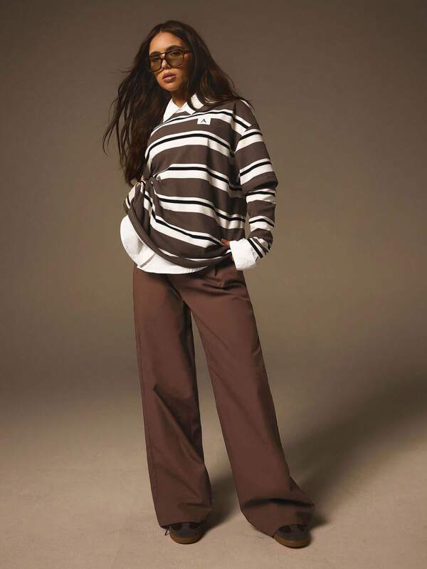 Athîral Pantalones casuales rectos y holgados de color liso para mujer, versátiles