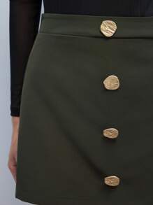 Maija Women's Elegant Olive Green Summer Asymmetrical Button Decor A-Line Skirt,High-Waisted Front Skirt Back Pants Combo,Casual City Brunch Business Attire - Army Green - View 7