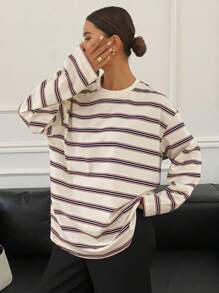 Livesso Women Casual Striped Loose Fit Long Sleeve Round Neck T-Shirt,Fall Clothes