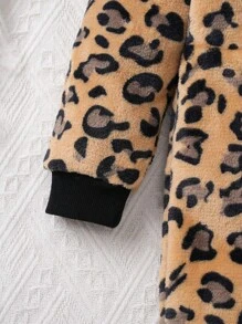 年轻女孩豹纹法兰绒长袖连帽连体衣保暖睡衣家居服 - 彩色 - 查看 3