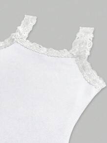 SHEIN LUNE Women's Lace Splicing Ribbed Tank Top
