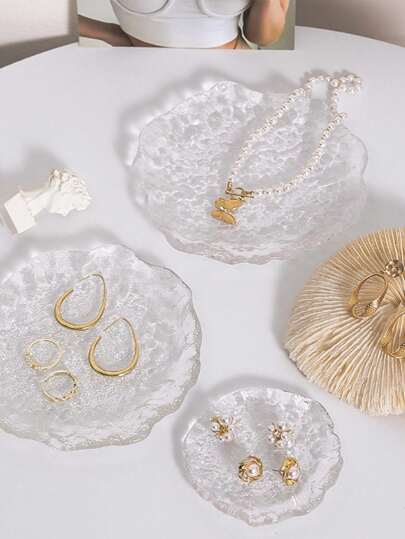 1 件/2 件不对称透明玻璃珠宝展示托盘，创意展示盘，用于珠宝、钥匙、美甲和拍照、客厅装饰、储物