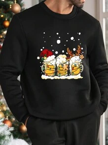 Manfinity Homme Plus Size Men's Black Crew Neck Pullover Sweatshirt, Christmas - Black - View 1