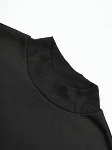 SHEIN BASICS 2 件套女士休闲纯色针织短款长袖宽松上衣和中腰紧身裤套装 - 黑色 - 查看 6