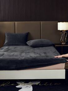 1 件深灰色天鹅绒床笠温暖柔软纯色毛绒床笠特大号双人床尺寸，奢华超柔软舒适床单，带 11.8 英寸深口袋，适合秋冬和春季，无枕套宿舍床上用品返校床上用品