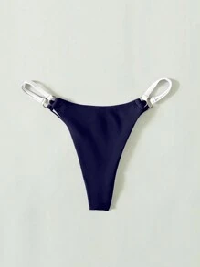 SHEIN Swim Black And White Pieced Women's Thong Bikini Bottom Summer - Black and White - View 2