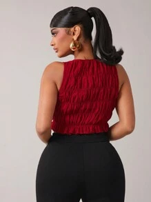 SHEIN SXY Festival Clothing Wine Red Top Nightclub, Party, Outing, Cable Craft Women's Tank Top - Red - View 5