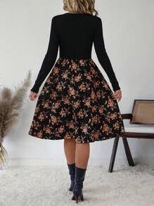 SHEIN Clasi Vestido de mujer con escote en V y panel AB, adecuado para otoño/invierno