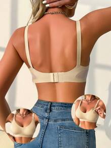 Moonlight&Mama Maternity Solid-Color Comfortable Nursing Rib Knit Bra - Apricot - View 2