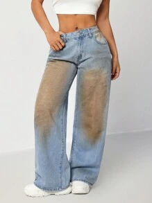 SHEIN EZwear Jeans ajustados de cintura baja azules de pierna recta para mujer