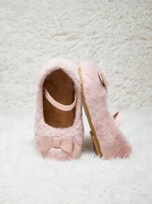 可爱温暖毛绒衬里平底女童凉鞋，休闲时尚百搭，秋冬