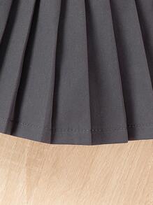 SHEIN Váy xếp ly trơn màu cho bé gái, thiết kế tối giản cổ điển thời trang và thoải mái khi ra ngoài - Màu xám đen - Xem 5