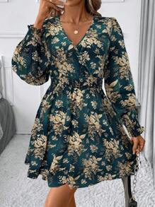 SHEIN Clasi 女式黑色花卉印花短裙 - 墨綠色 - 查看 5