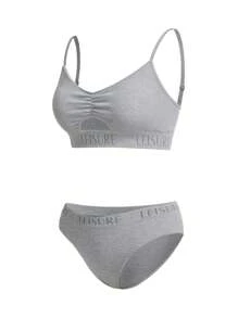 Ocili Nahtloses Damen Lingerie Set mit Buchstaben Muster, gerafftem, ausgeschnittenem Design für den Alltag - Hellgrau - Übersicht 3