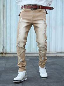 Manfinity LEGND Men's Casual Washed Distressed Tapered Jeans