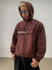 DAZY Moletom com capuz casual masculino com estampa de letras simples e bolso, manga comprida, outono/inverno - Castanho - Ver 7