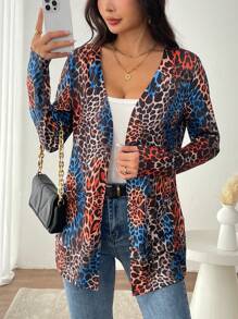 Chiquease Women's Long Sleeve Leopard Print Cardigan Top, Casual Daily Wear - Multicolor - View 3