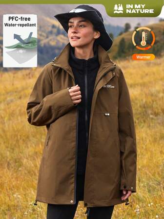 In My Nature Women's Casual Everyday Zip-Up Hooded Outdoor Raincoat Jacket, Autumn