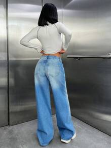 EURMUSE WOMEN WIDE LEG LOW WAIST JEANS - Light Wash - View 2