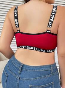 Plus Size Letter Pattern Wire-Free Bra, Sold In Single Item - Burgundy - View 2