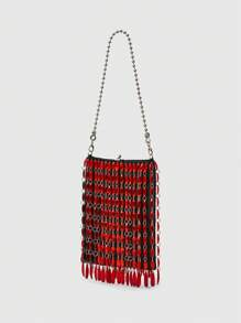 ROMWE Goth Fringe Hem Shoulder Bag, Casual Everyday Carry Bag Valentines - Black - View 2