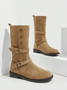 CUCCOO GRLICON Women's Mid-Calf Boots, Y2K Style, Punk Rock, Biker, Cool Girl Outfit, Suitable For Halloween, Christmas, Party - Khaki - View 2