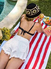 SHEIN Swim 1 件女式可爱细肩带黑色蝴蝶结比基尼上衣夏季 - 黑色 - 查看 2