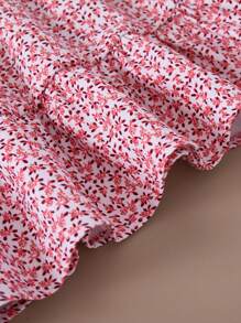 PrepCrw Young Girls Elegant Ditsy Floral A-Line Waist Cinching Collared Dress, Suitable For Spring & Autumn